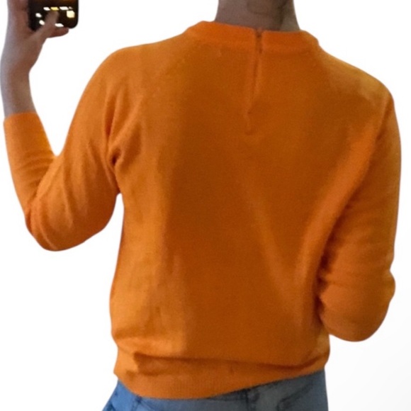 Vintage 60s Bright Orange 3/4 Sleeve Mock Turtleneck Sweater • Small - Picture 2 of 16